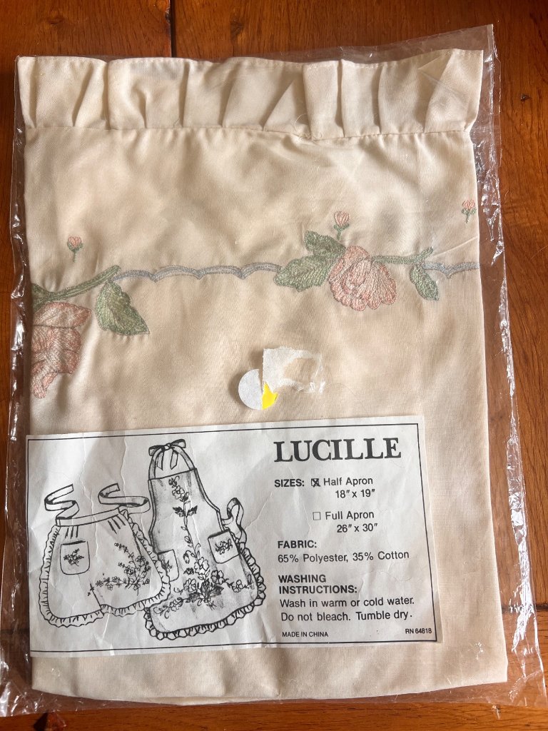 Lucille Embroidered Apron Set Half Apron 18"X19" Full Apron 26"X30" Beige Floral — image 6 of 6